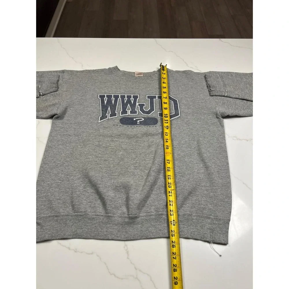 90s WWJD Sweatshirt Mens Large Vintage 1997 Gray Distressed Pullover